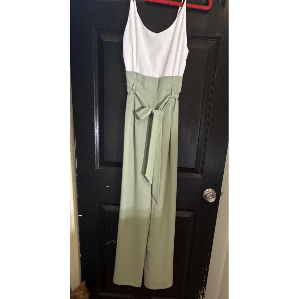 Altar'd State Tori Tie Waist Jumpsuit Sage Wide Leg Spring Business Casual
